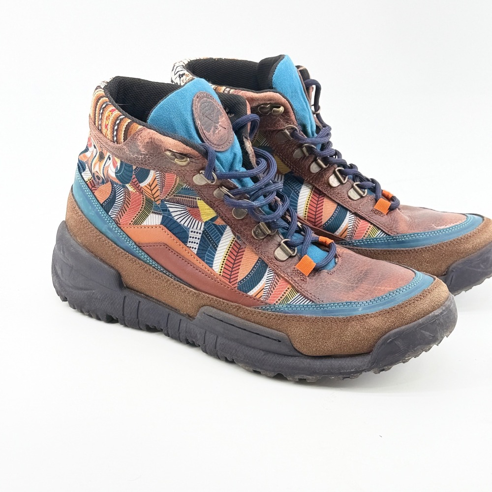 Inkkas Mens Camping Boot Brown Multi Color Tribal Print Hiking Shoes Size 11